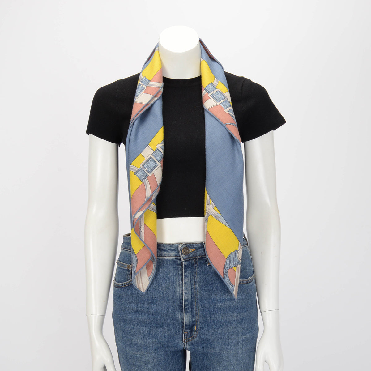 Hermes Blue Jean Cashmere Blend Encadre Eperon d'Or Scarf