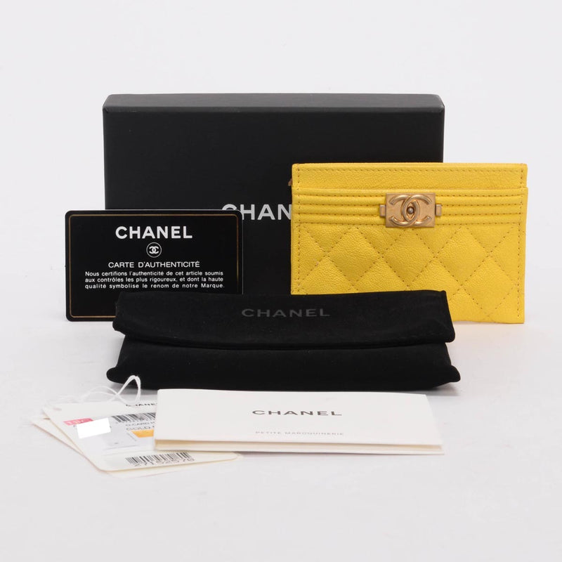 Chanel Yellow Caviar Boy Card Holder - Blue Spinach