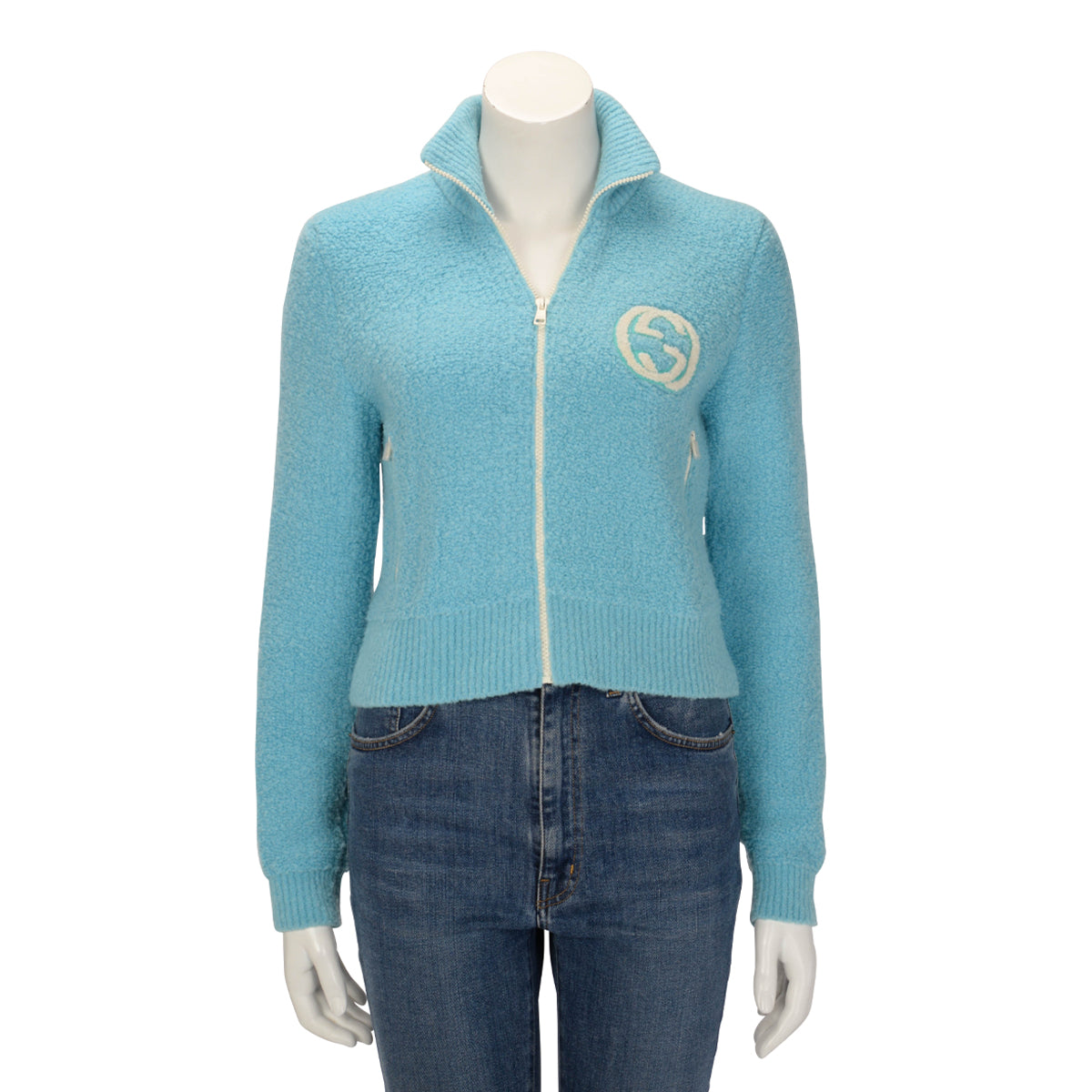 Gucci Blue Extrafine Wool Interlocking G Zip Jacket S