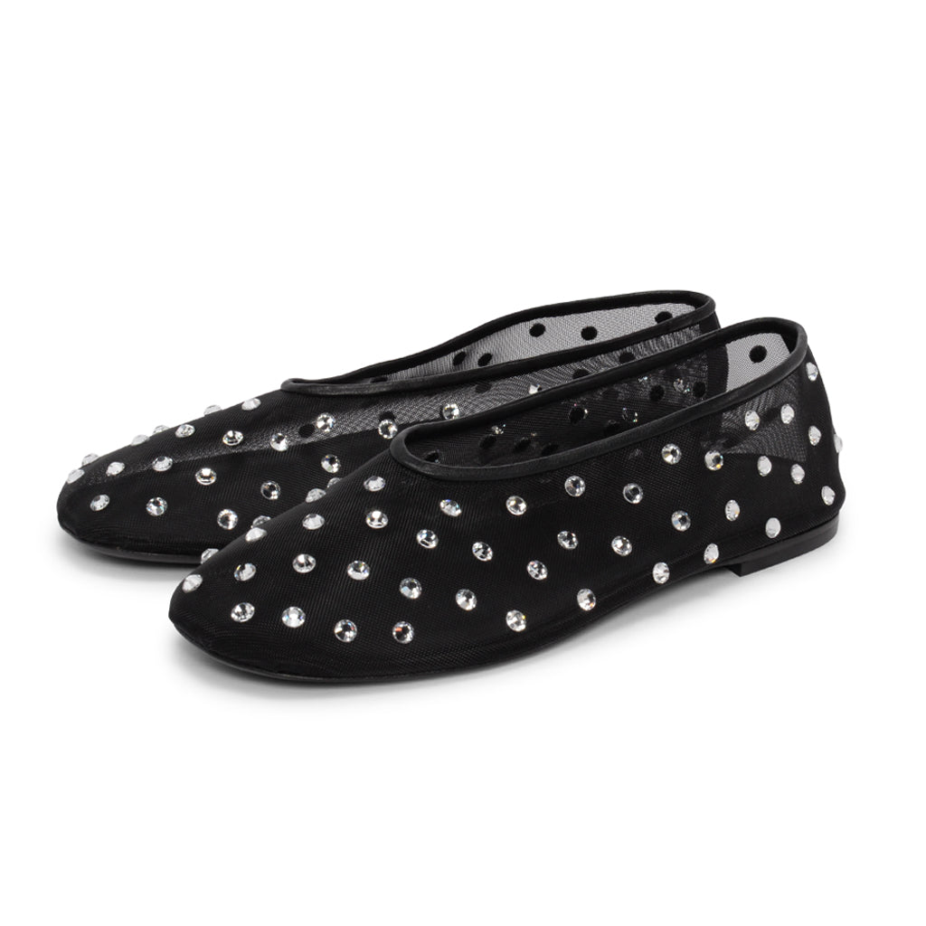 Khaite Black Crystal Embellished Mesh Marcy Ballet Flats 38