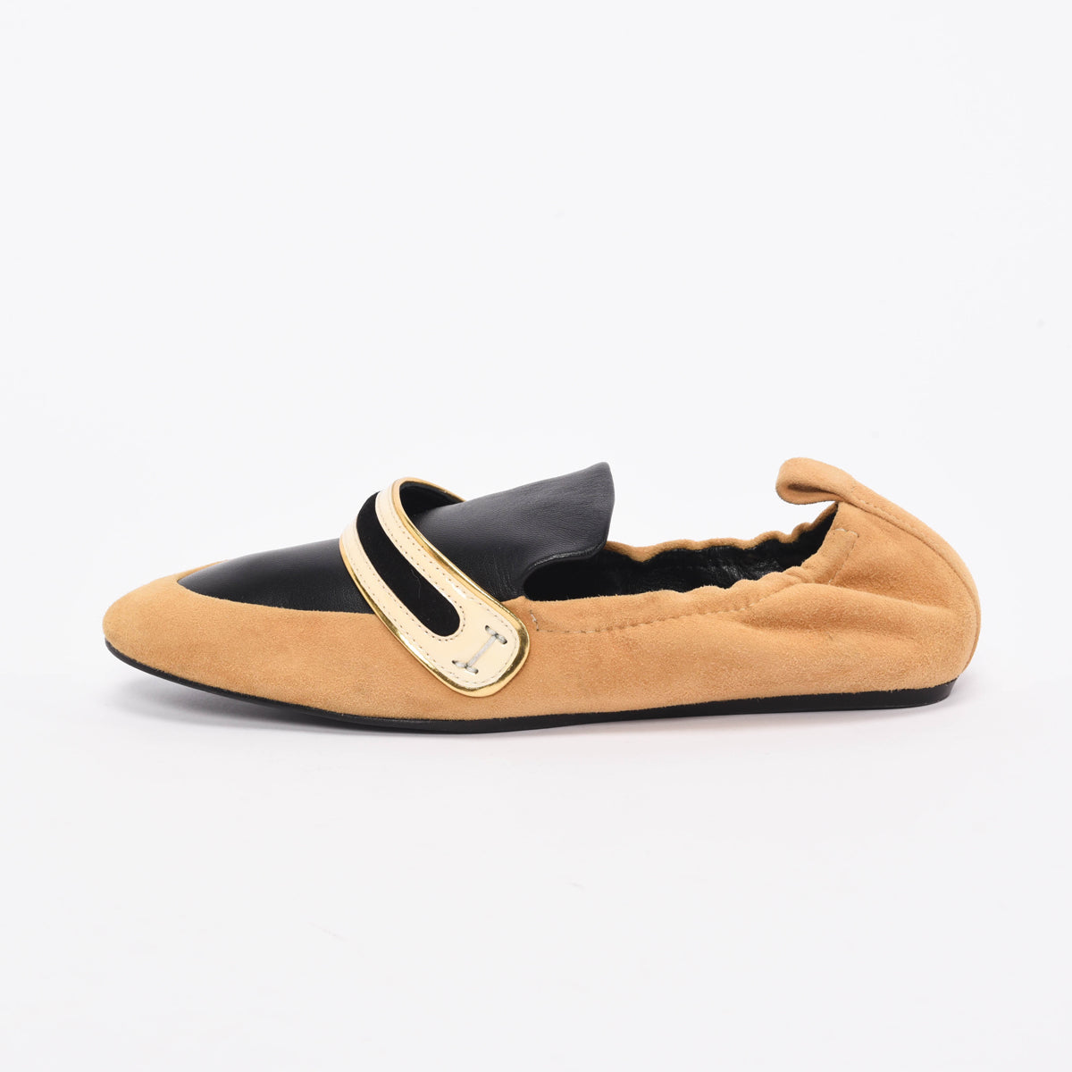 Lanvin Tan & Black Suede & Leather Mocassin Flats 37