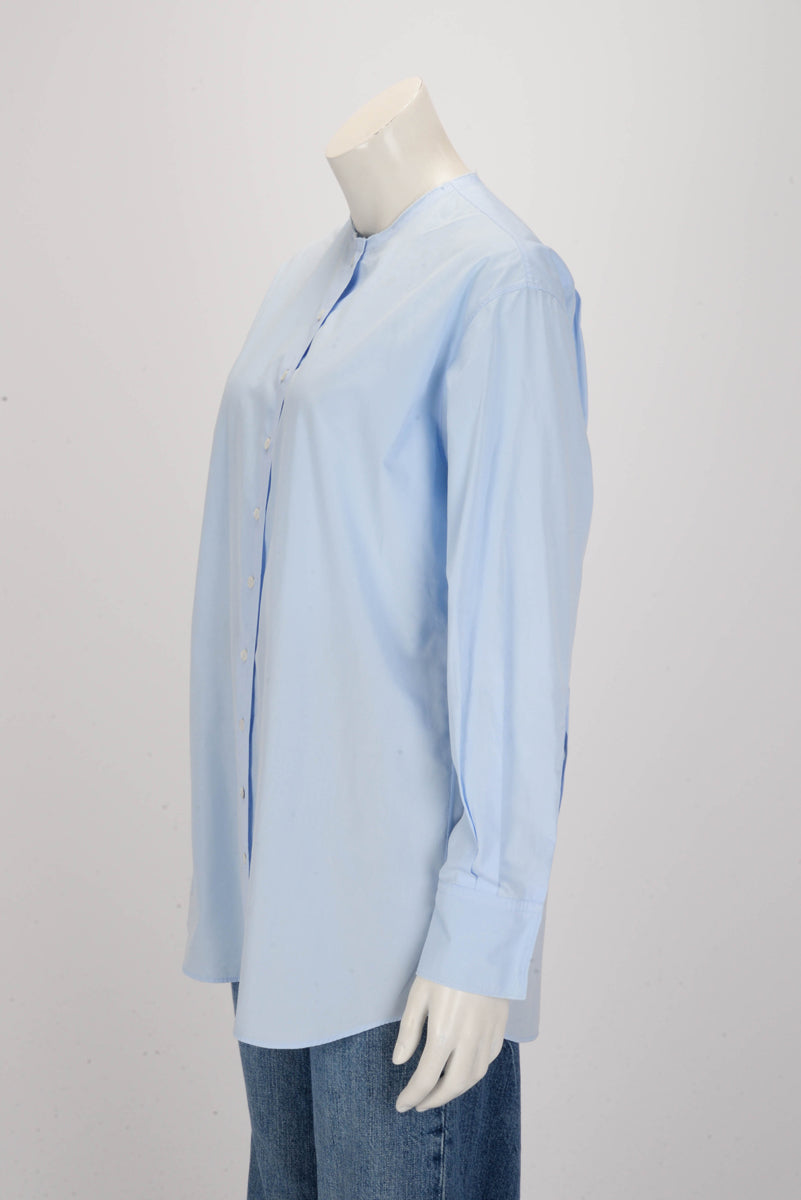 Dior Pale Blue Cotton Collarless Shirt FR 38