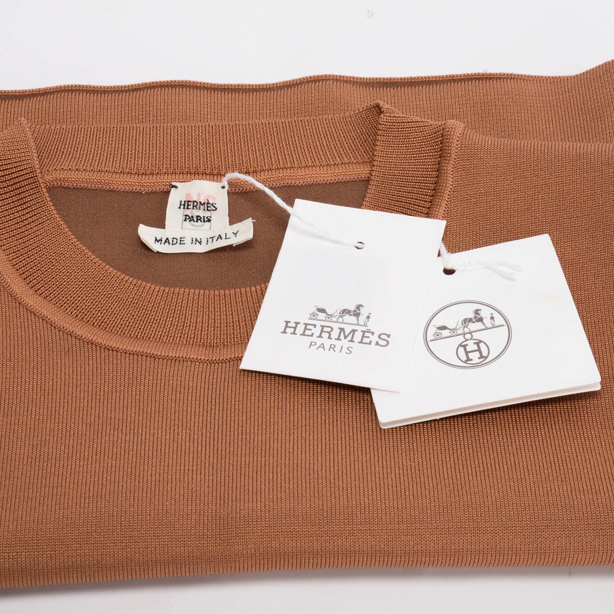 Hermes Brun Noisette Double Sided Silk Knit Crop Top FR 38
