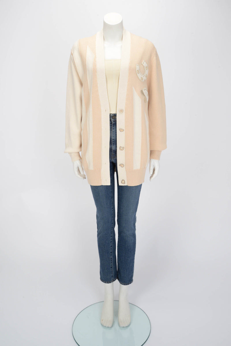 Hermes Blanc Nature Knit Candy Libris Cardigan FR 36