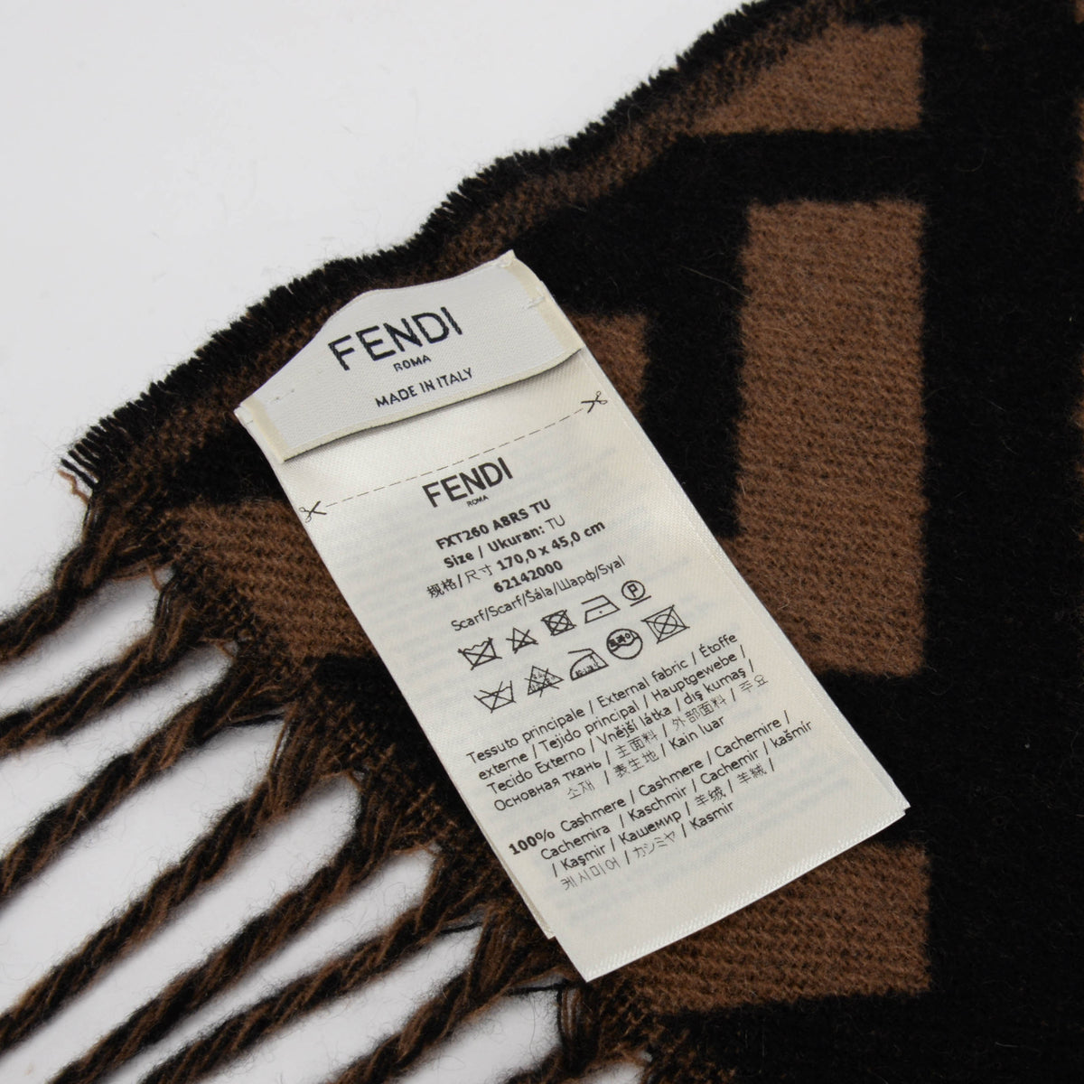 Fendi Brown FF Cashmere Fringed Scarf