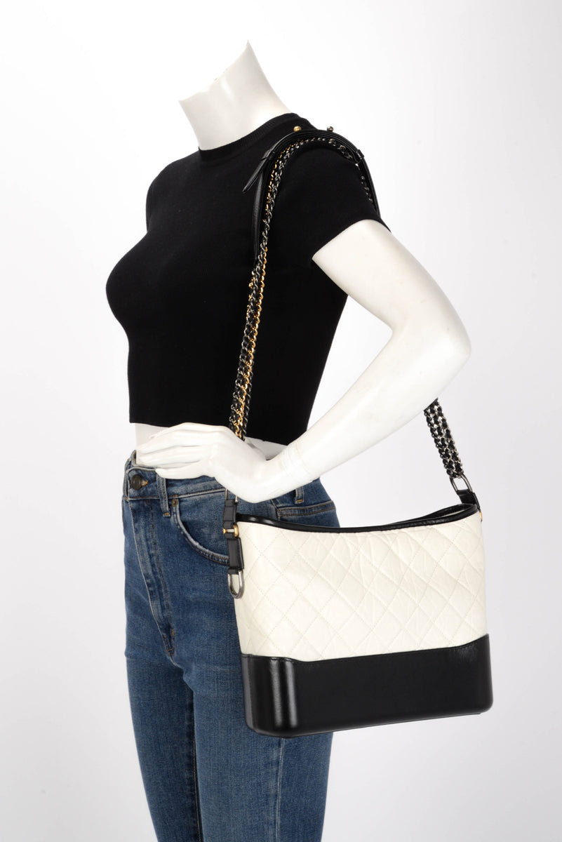 Chanel Black & White Quilted Calfskin Medium Gabrielle Hobo Bag