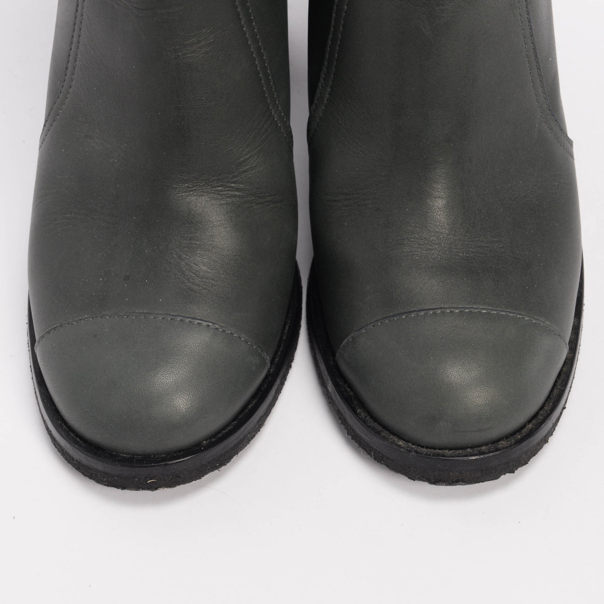 Chanel Army Green Lambskin Biker Ankle Boots 38