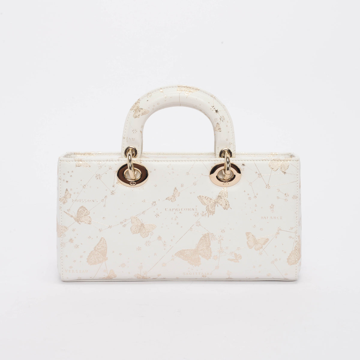 Dior White Calfskin Zodiac Butterfly Medium Lady D-Joy Bag