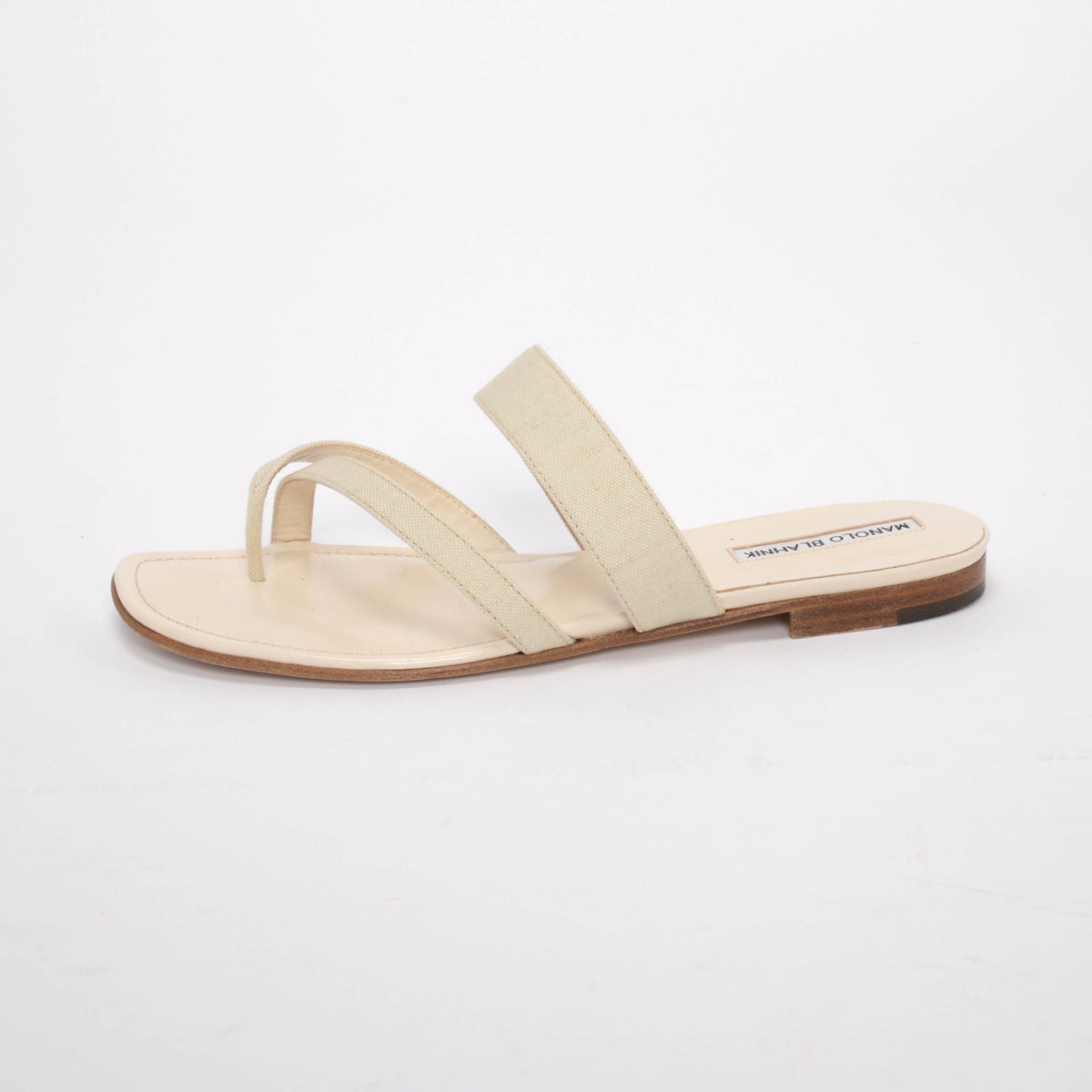 Manolo Blahnik Cream Linen Susa Sandals 40