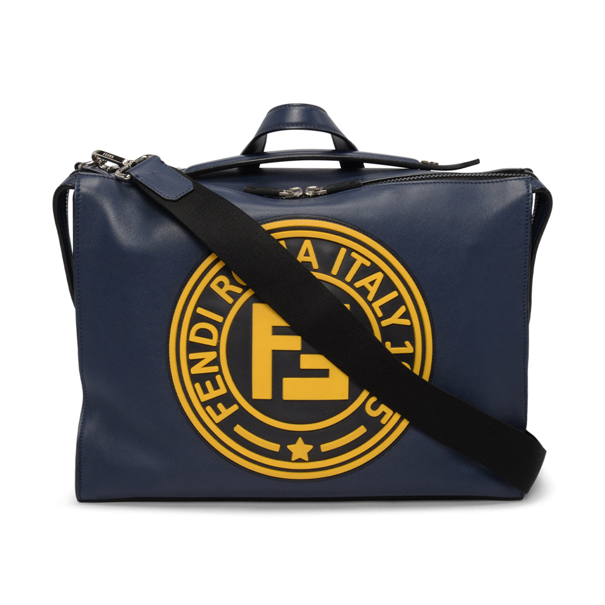 Fendi Navy Vitello Lui Logo Patch Messenger Bag