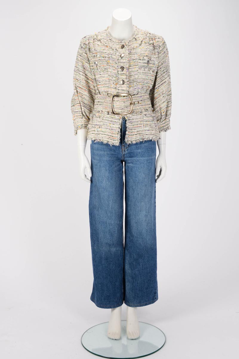 Chanel Pastel Fantasy Tweed Belted Jacket FR 38