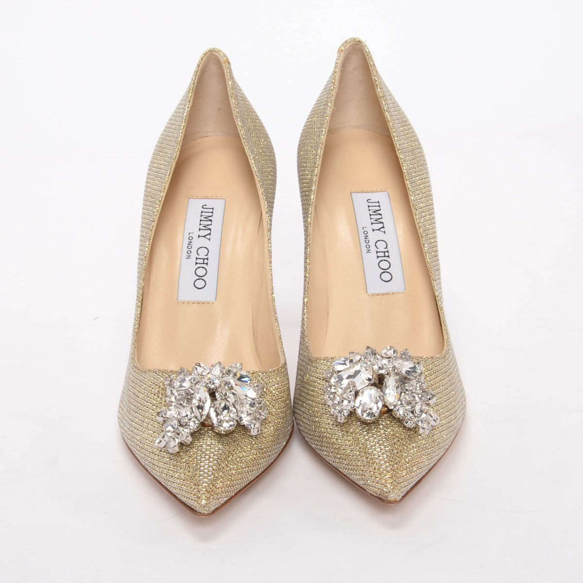 Jimmy Choo Gold Lurex Crystal Mamey Pumps 37