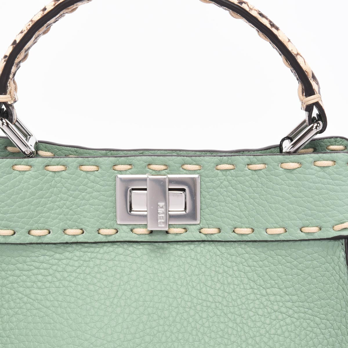 Fendi Mint Selleria Calfskin & Snakeskin Peekaboo Mini Bag