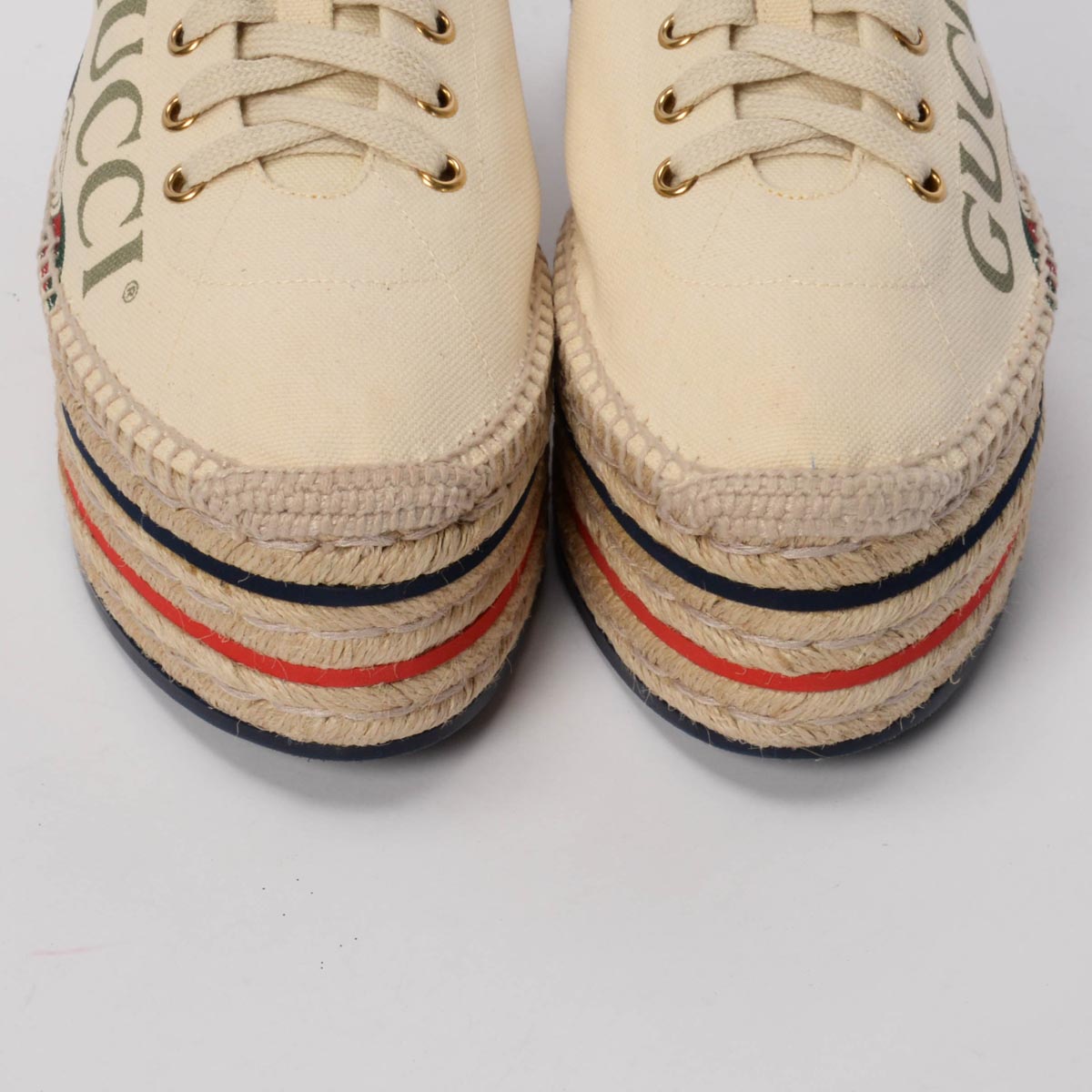 Gucci Ecru Canvas Logo Platform Espadrille Sneakers 41