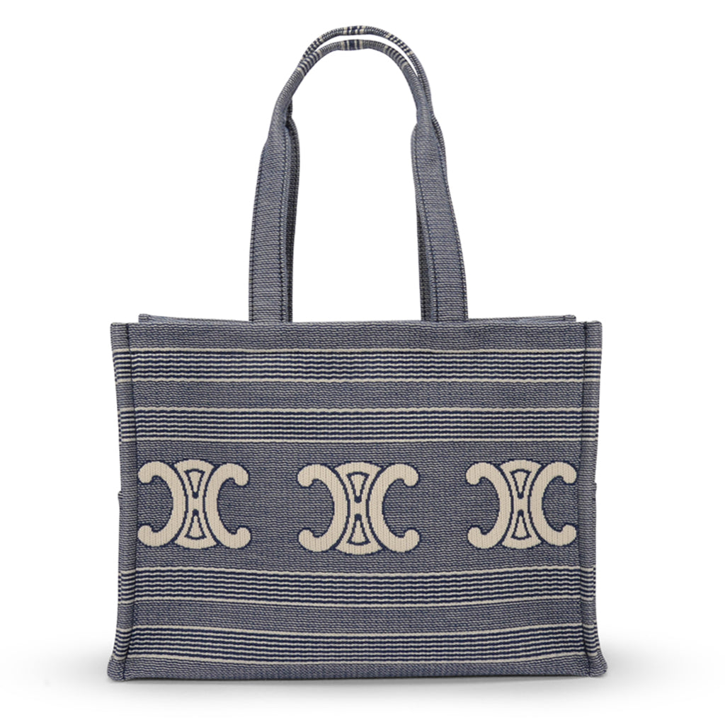 Celine Blue Triomphe Embroidered Canvas Large Cabas Thais