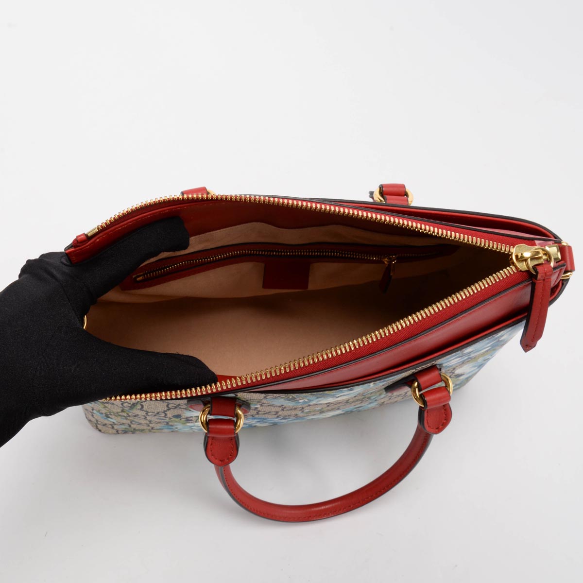 Gucci Red GG Supreme Blooms Medium Zip Tote