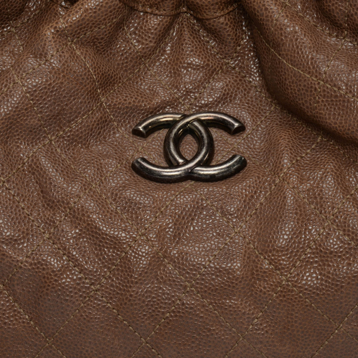 Chanel Brown Quilted Caviar Large Elastic CC Shoulder Bag