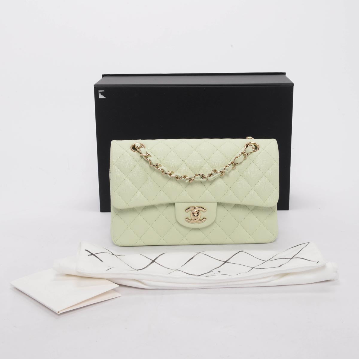 Chanel Mint Green Caviar Small Classic Double Flap Bag