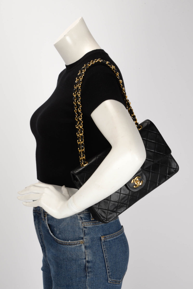 Chanel Vintage Black Quilted Lambskin Classic Double Flap Bag
