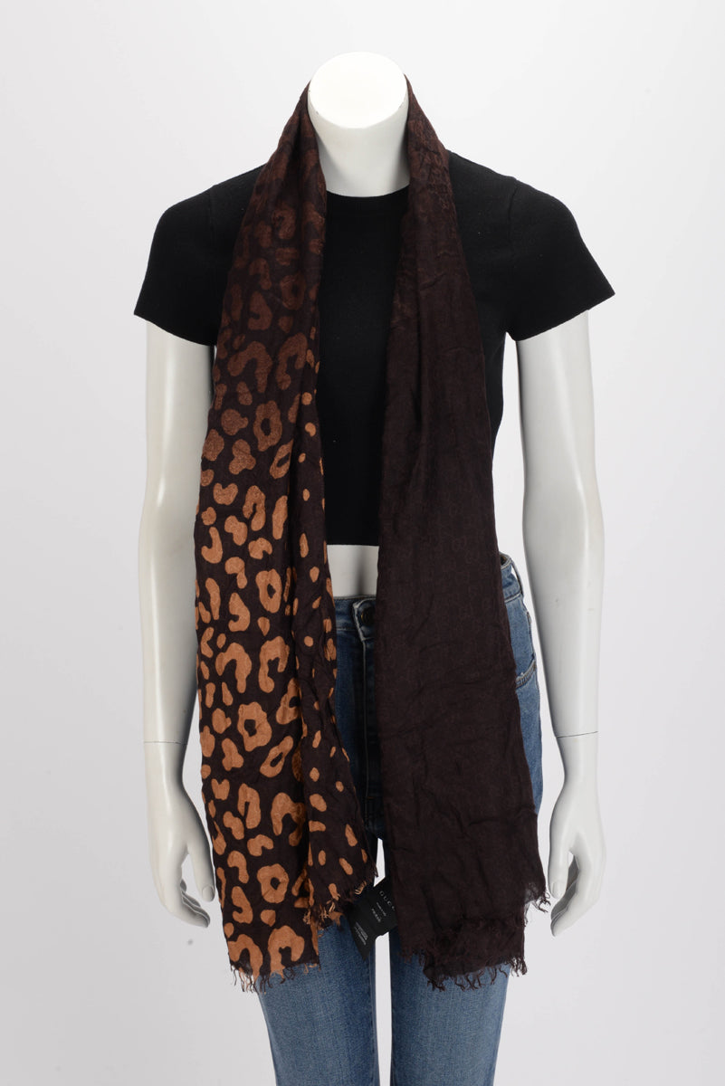 Gucci Brown Leopard Ombre GG Fringed Shawl