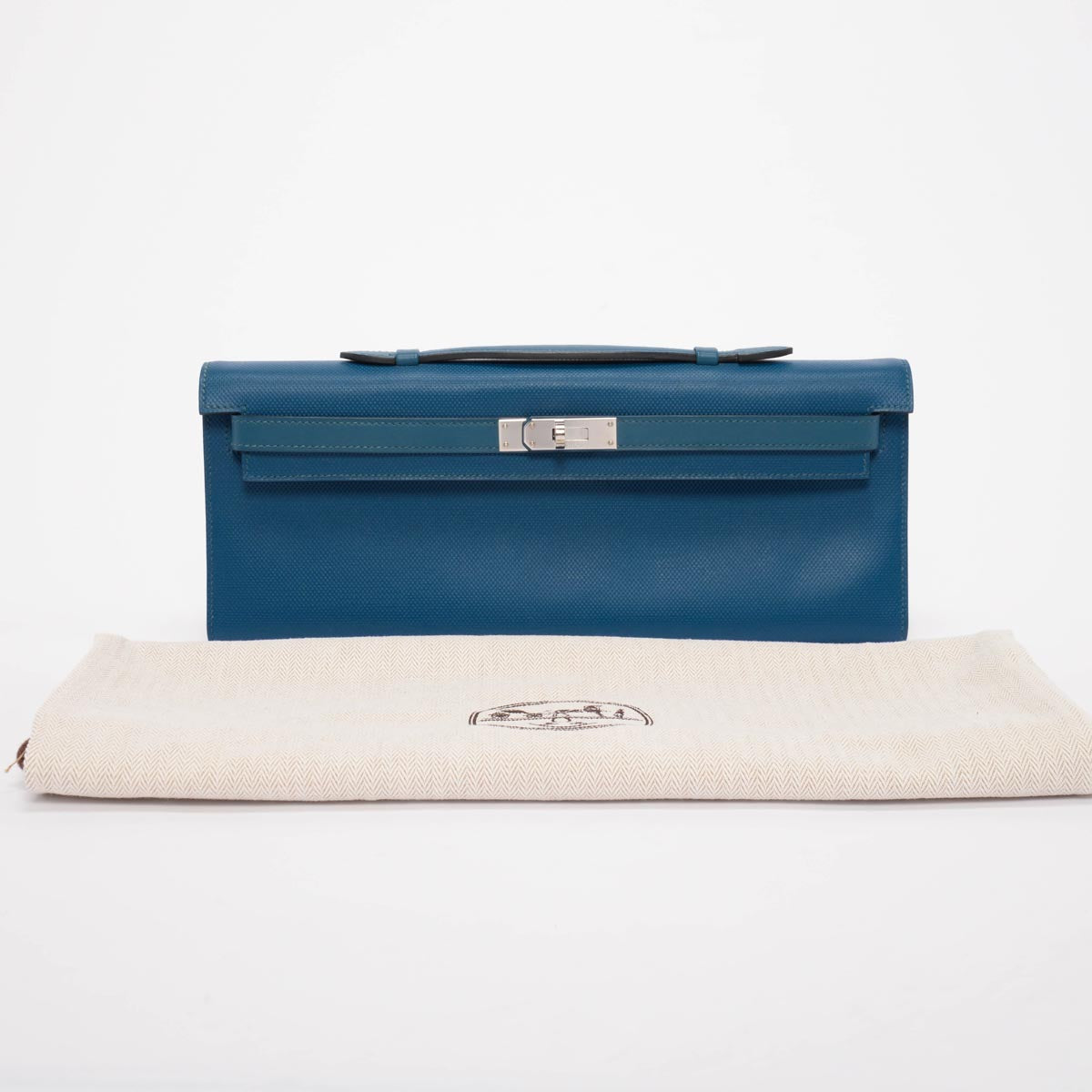 Hermes Bleu de Galice Grain d'H Calfskin Kelly Cut Clutch