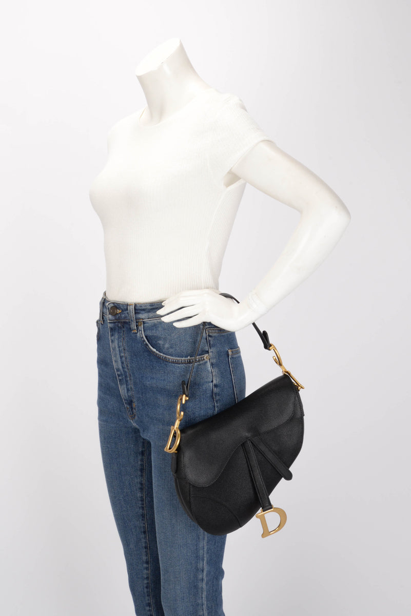 Dior Black Grained Calfskin Saddle Bag
