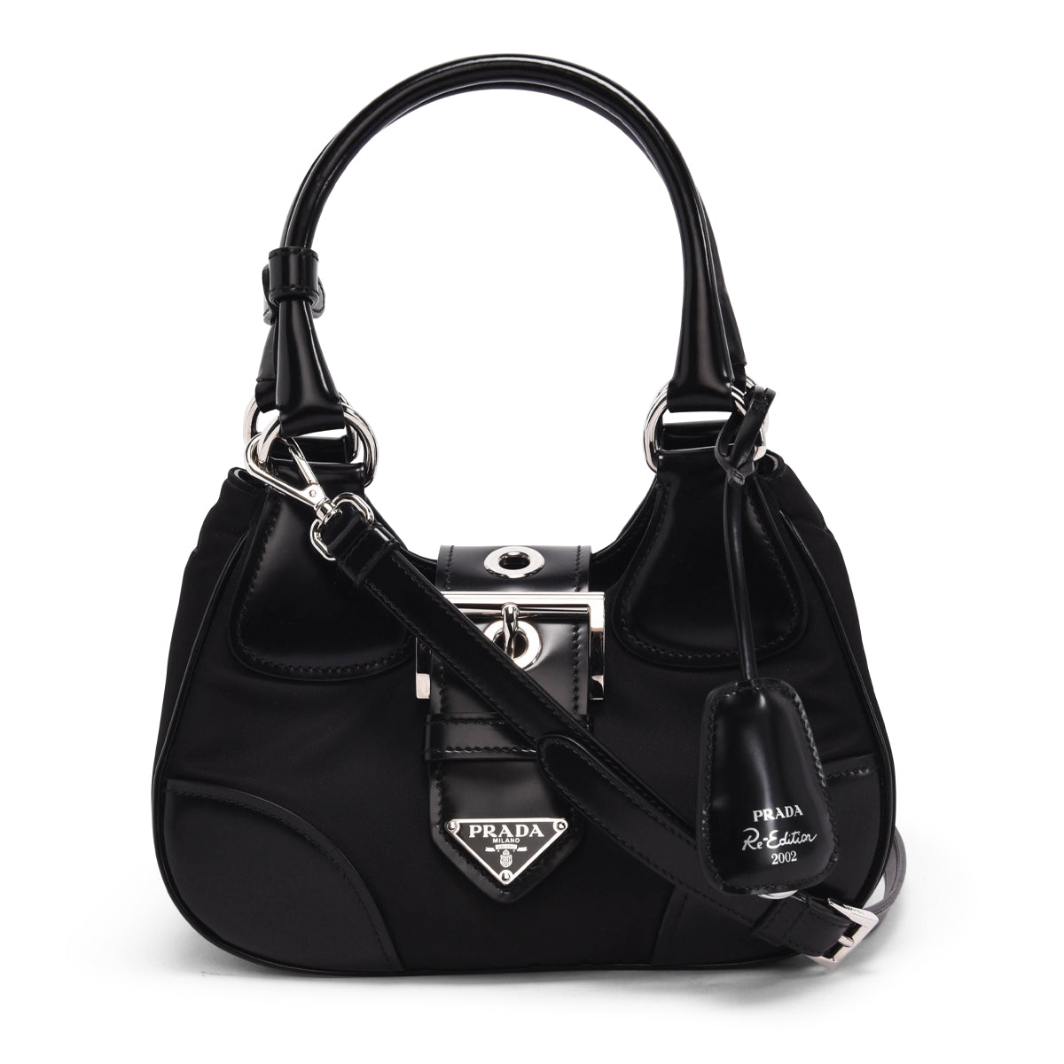 Prada Black Re-Nylon & Shiny Calfskin Moon Mini Bag