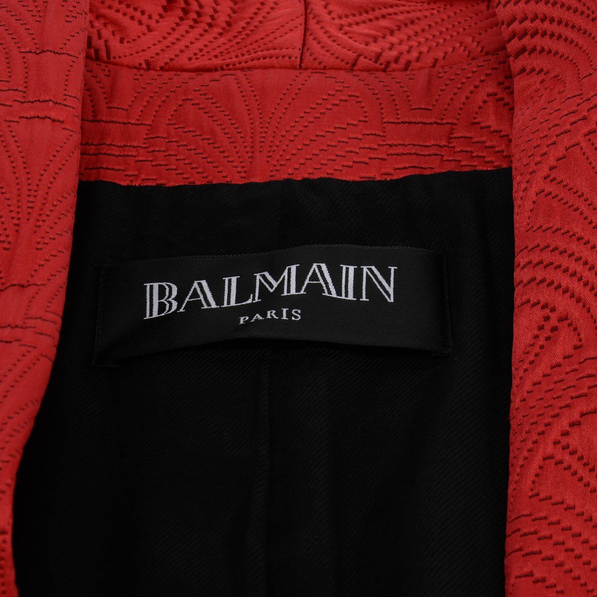 Balmain Red Fan Jacquard Belted Jacket FR 42