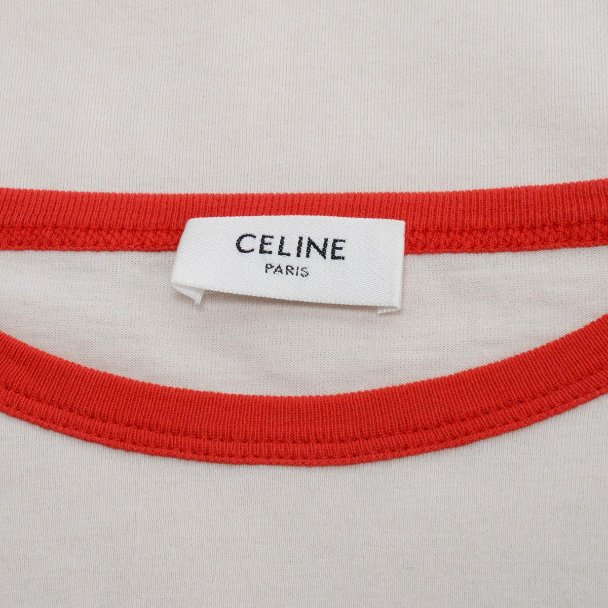 Celine Beige & Red Cotton Horse Carriage Logo T-Shirt M