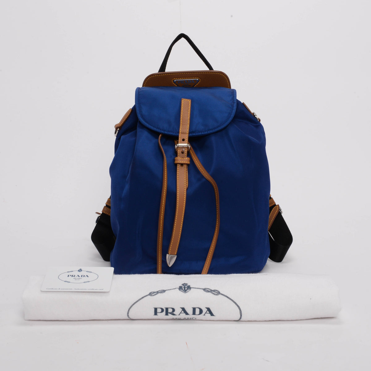 Prada Bluette Nylon & Saffiano Small Backpack