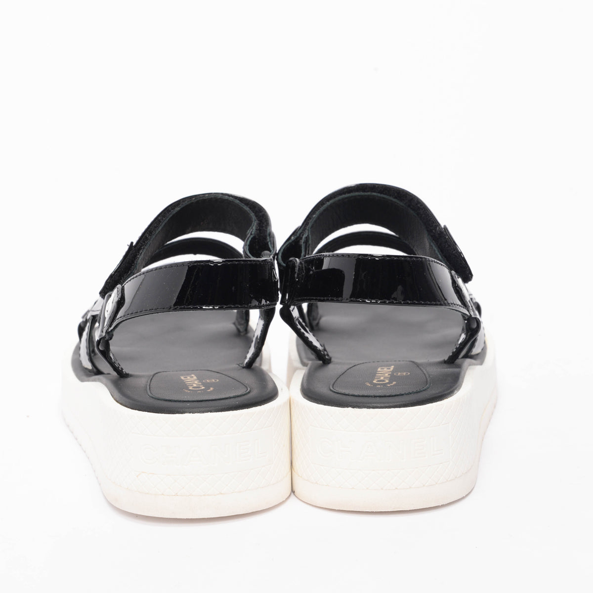 Chanel Black & White Rubber & Patent Dad Sandals 42