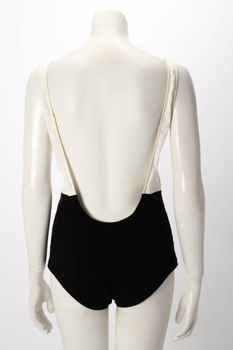 Chanel Black & White Split CC One Piece Swimsuit FR 44