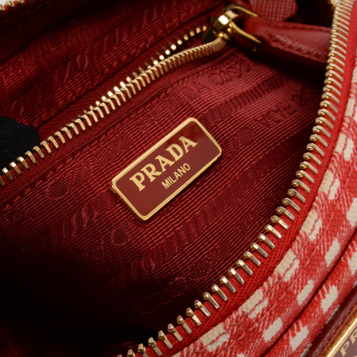 Prada Red & White Gingham Small Cosmetic Case