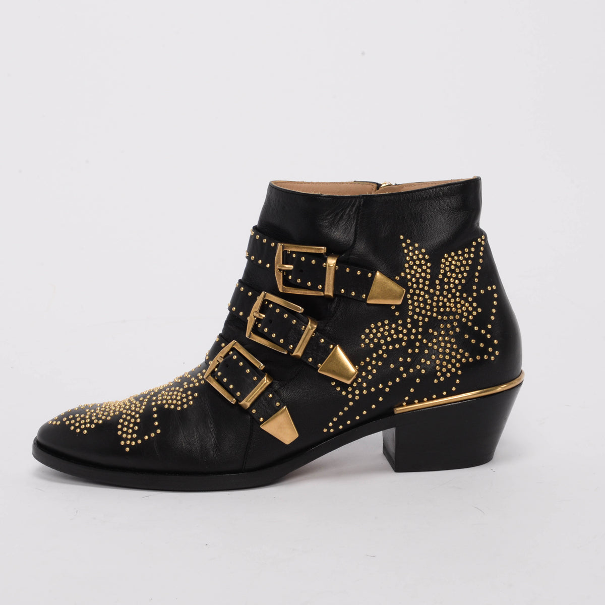 Chloe Black Leather Studded Susanna Ankle Boots 40