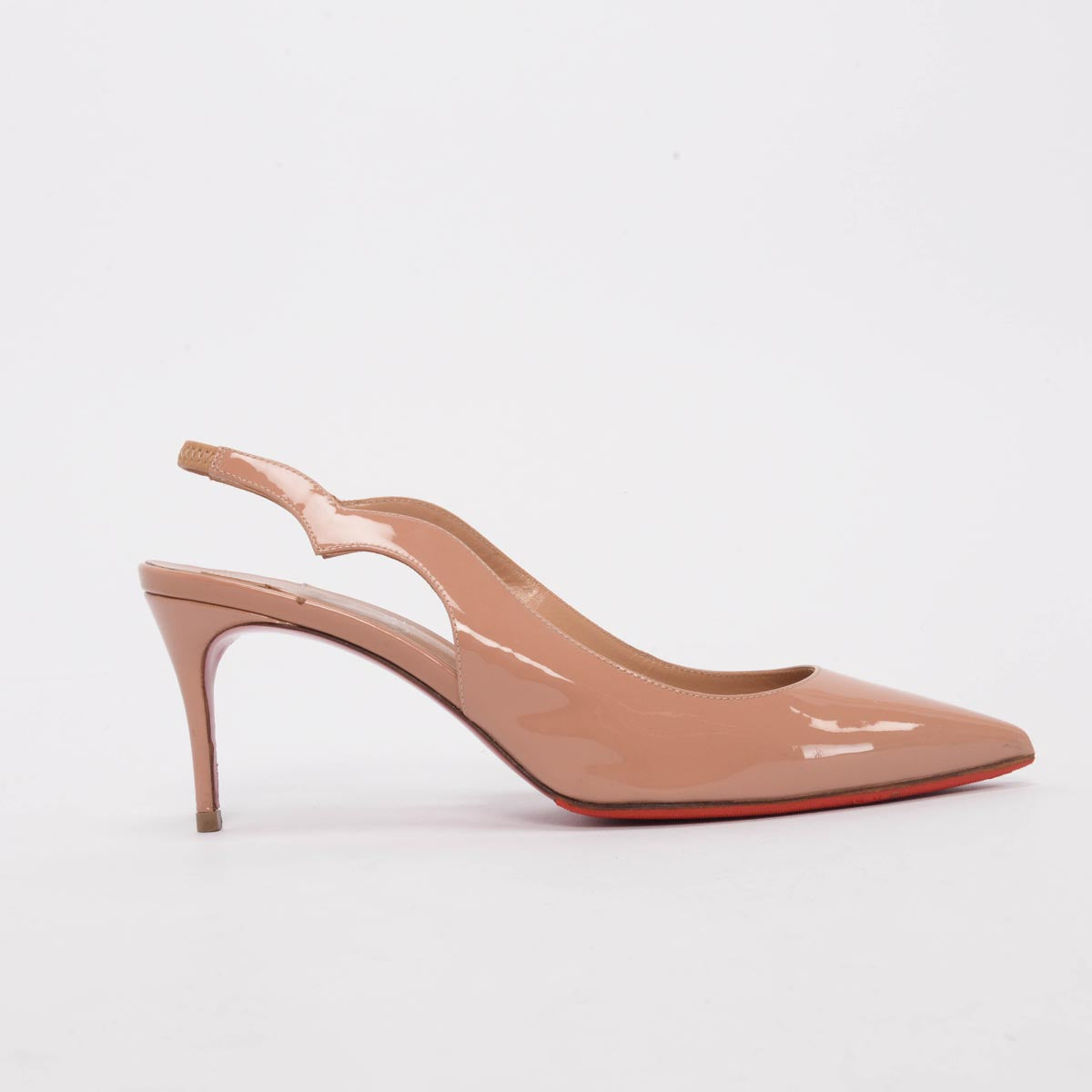 Christian Louboutin Beige Patent Hot Chick Sling 70 Pumps