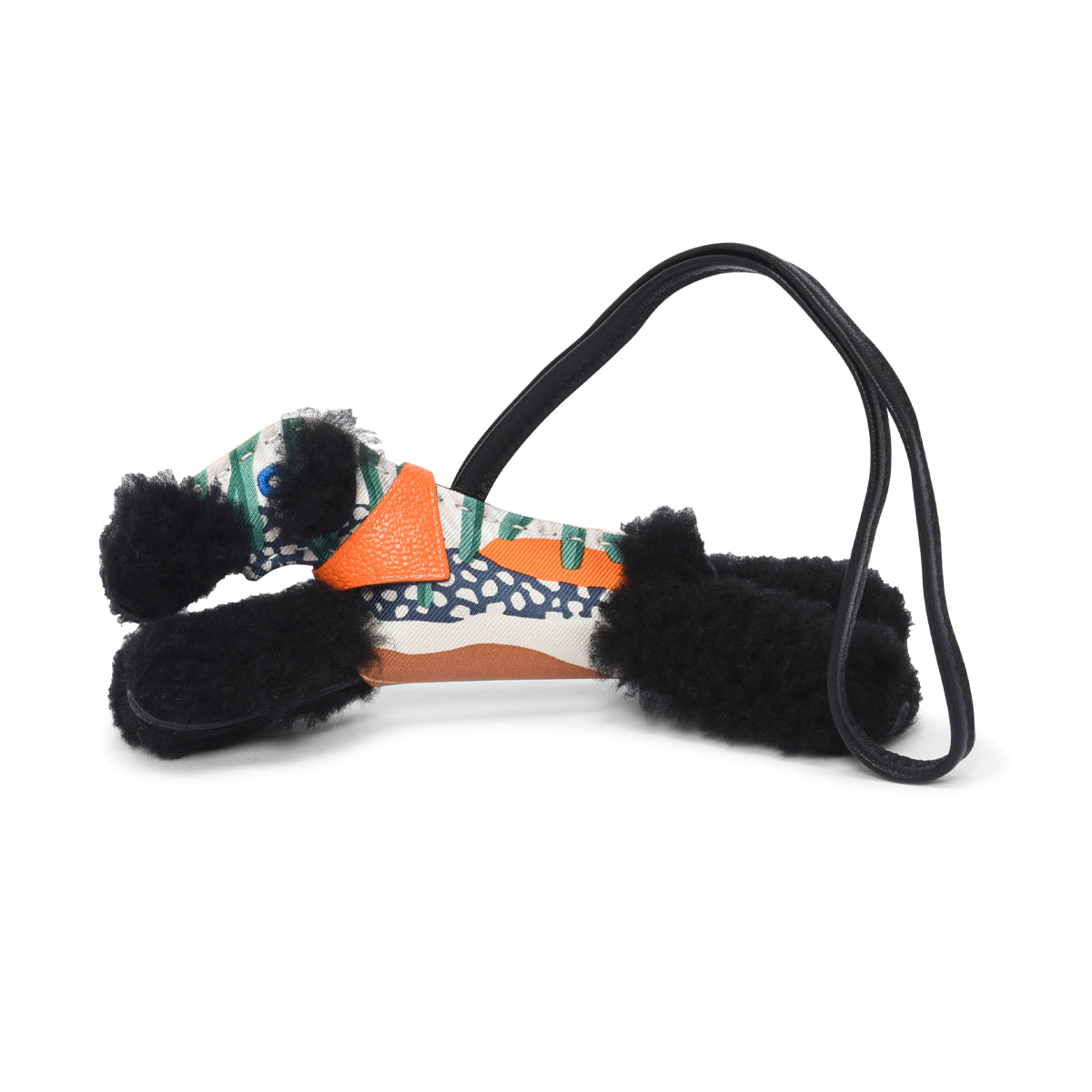 Hermes Black Shearling & Silk Budy Bag Charm