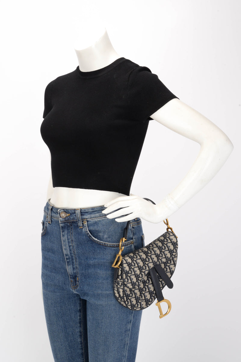 Dior Blue Oblique Canvas Mini Saddle Bag