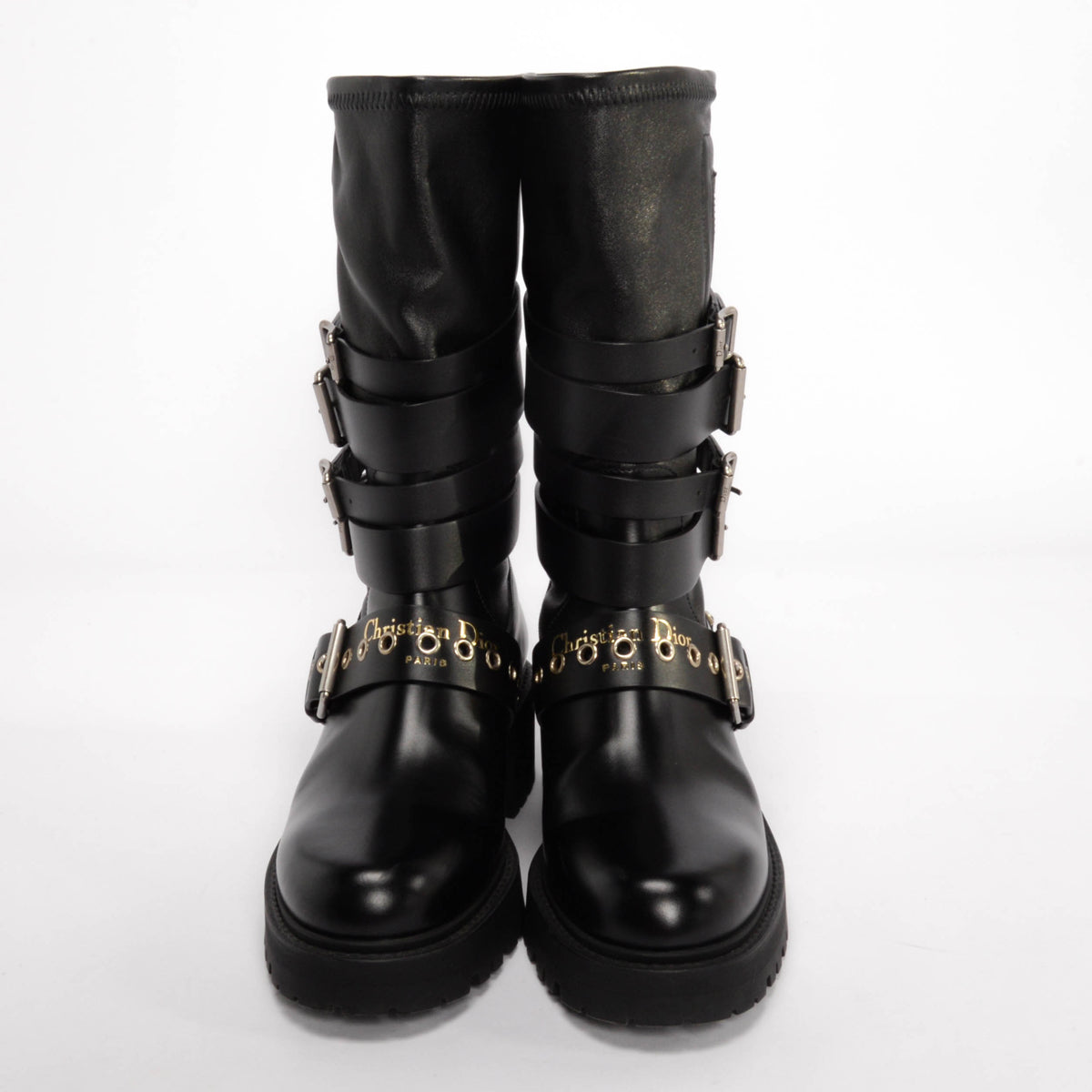 Dior Black Calf D-Fight Buckled Boots 38