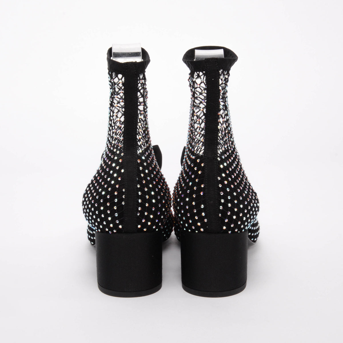 Chanel Black Crystal Net Mary Jane Short Boots 38.5