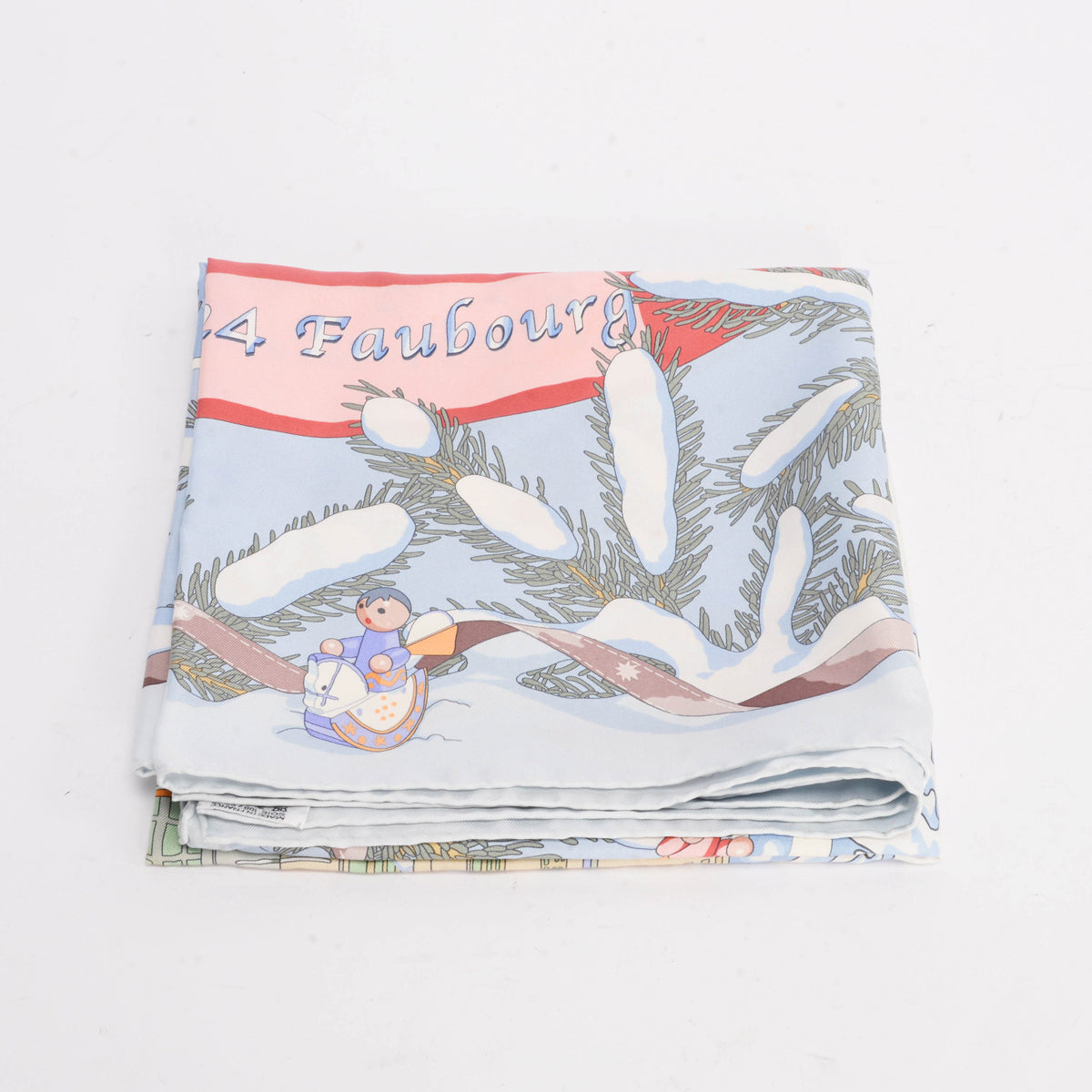 Hermes Light Blue Silk Noel Au 24 Faubourg Scarf