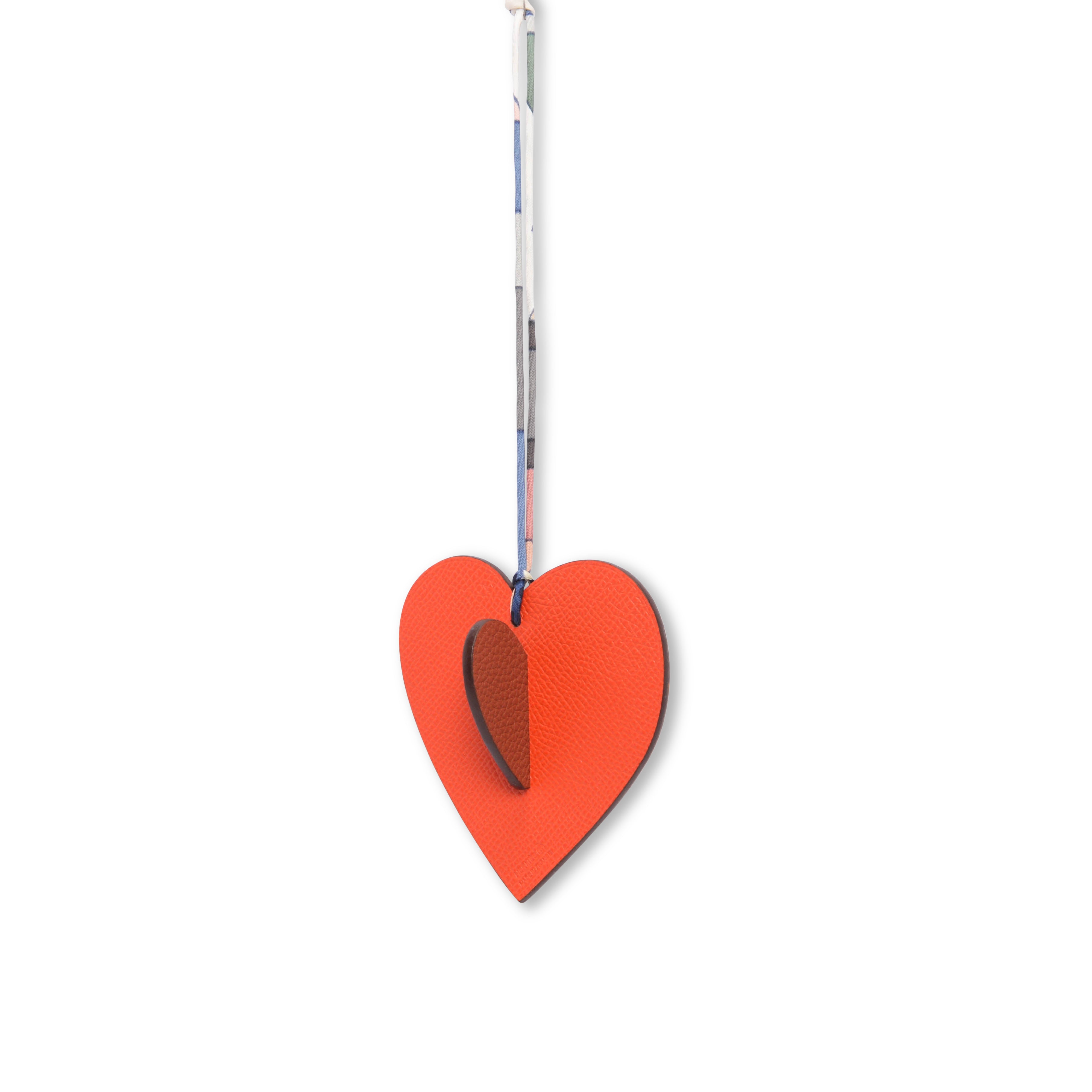 Hermes Red Calfskin Petit H Heart Charm Ornament