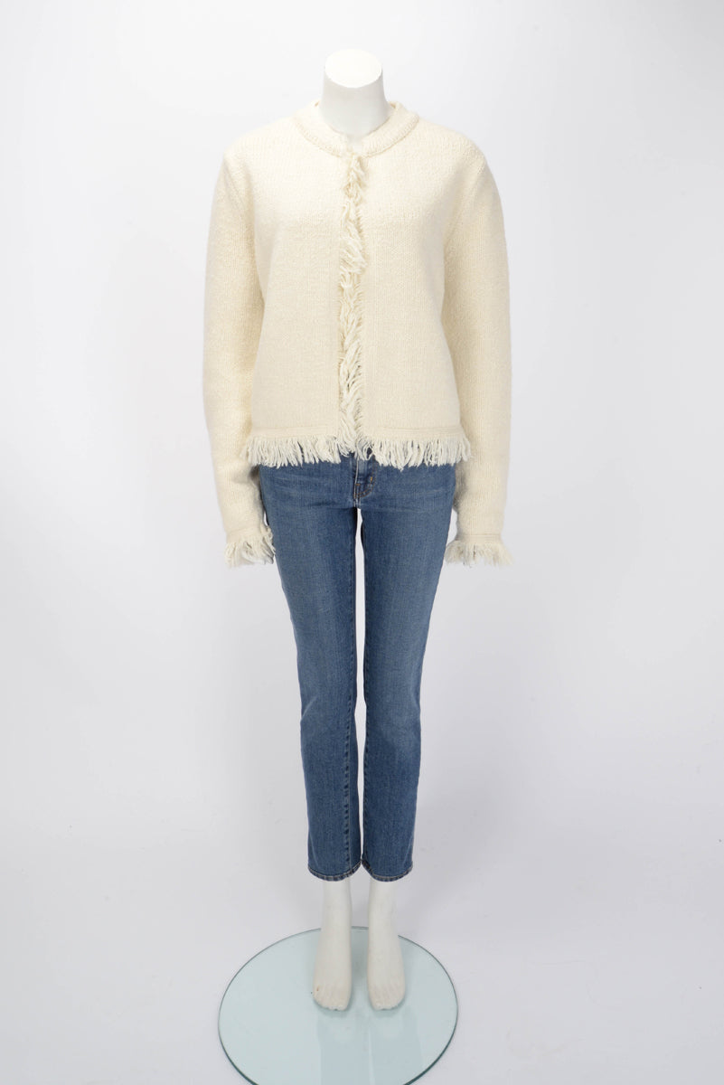 Dior Ecru Wool Dioresque Butterfly Frayed Edge Cardigan FR 40