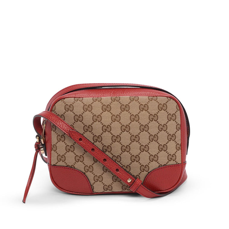 Gucci Red Leather & GG Canvas Bree Camera Bag