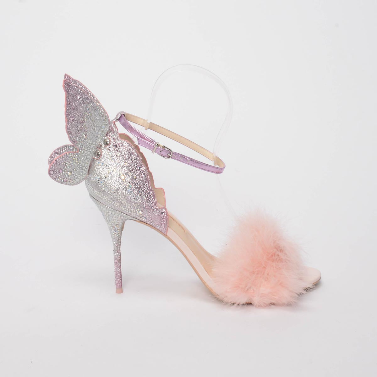 Sophia Webster Heavenly Pink Satin & Crystal Chiara Butterfly Sandals 45