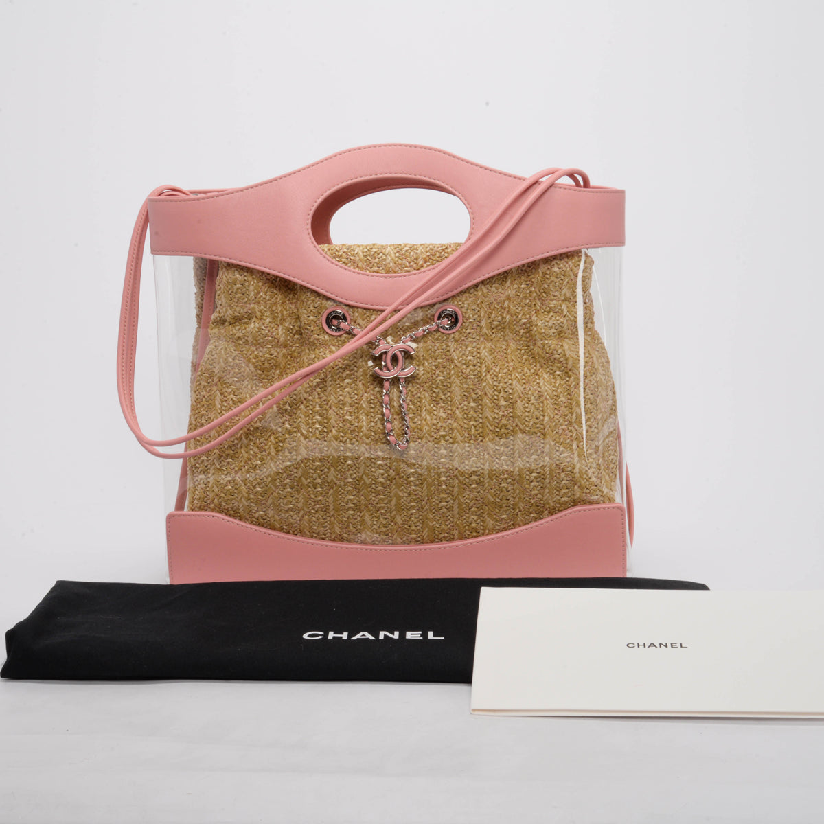 Chanel Pink PVC & Raffia Large 31 Shopping Tote