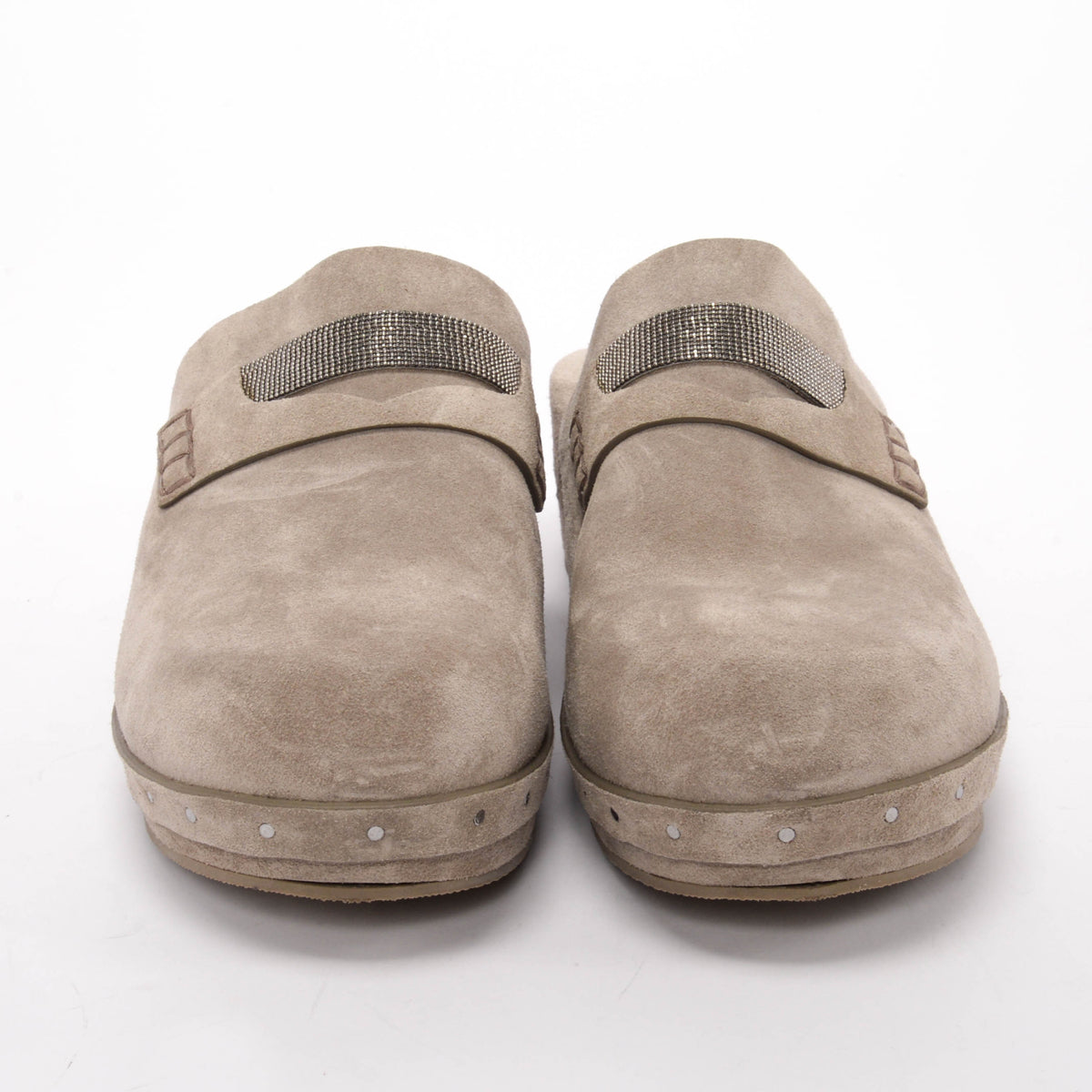 Brunello Cucinelli Grey Suede Monili Beaded Clogs 39.5