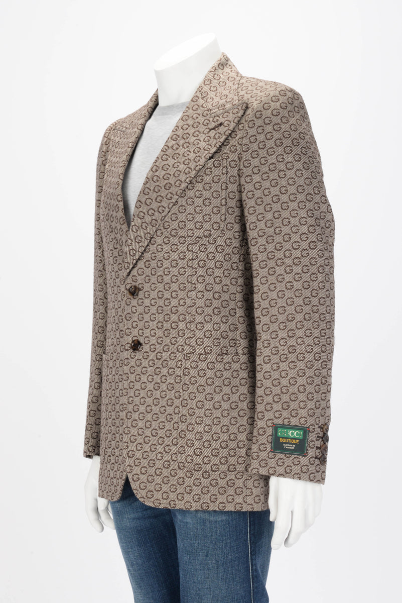 Gucci Brown Wool G Jacquard Jacket 48