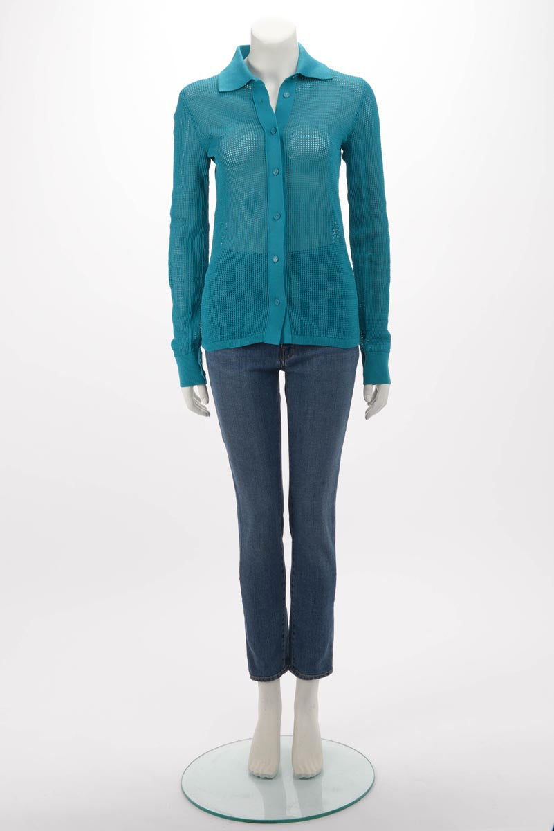 Bottega Veneta Blue Mesh Knit Cardigan M