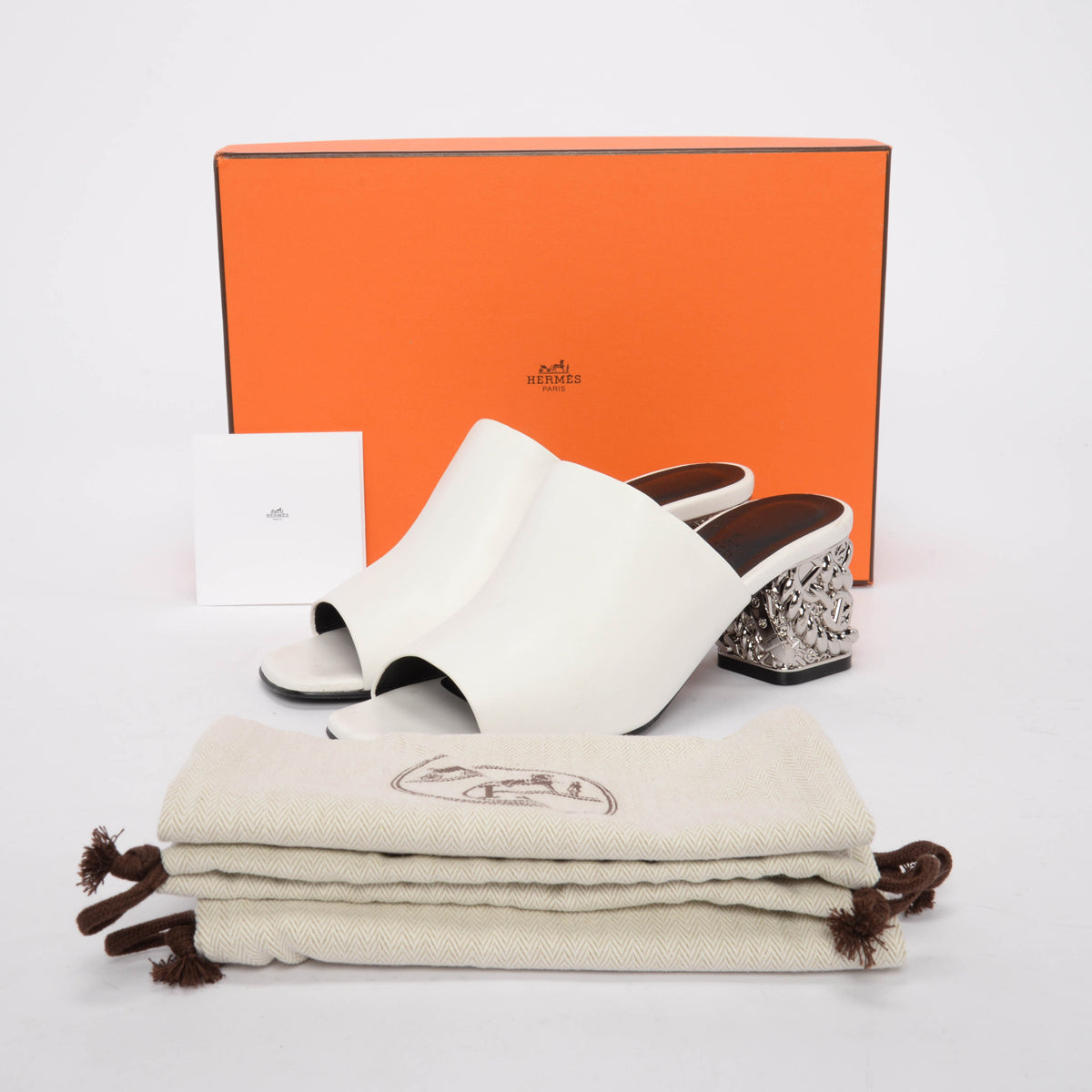 Hermes White Lambskin Glossy 60 Sandals 38