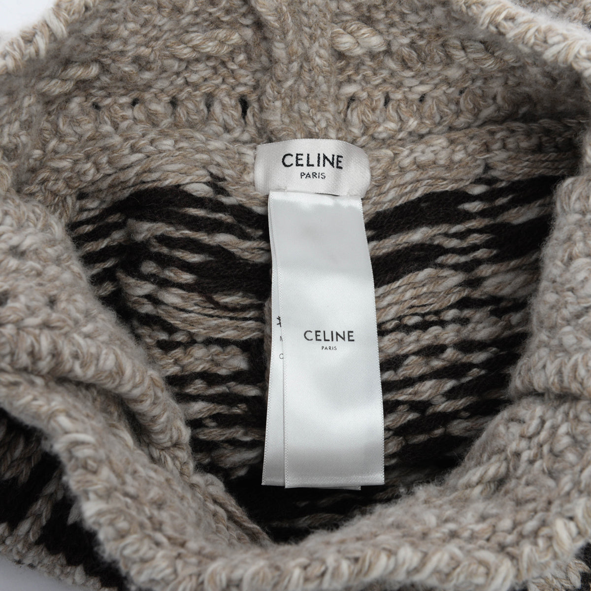 Celine Taupe Wool Fair Isle Triomphe Tote